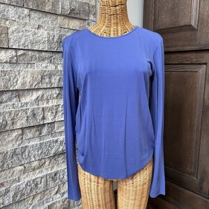 Eileen Fisher Purple Crew Neck Top Stretch Silk Jersey Long Sleeve Shirt Size S